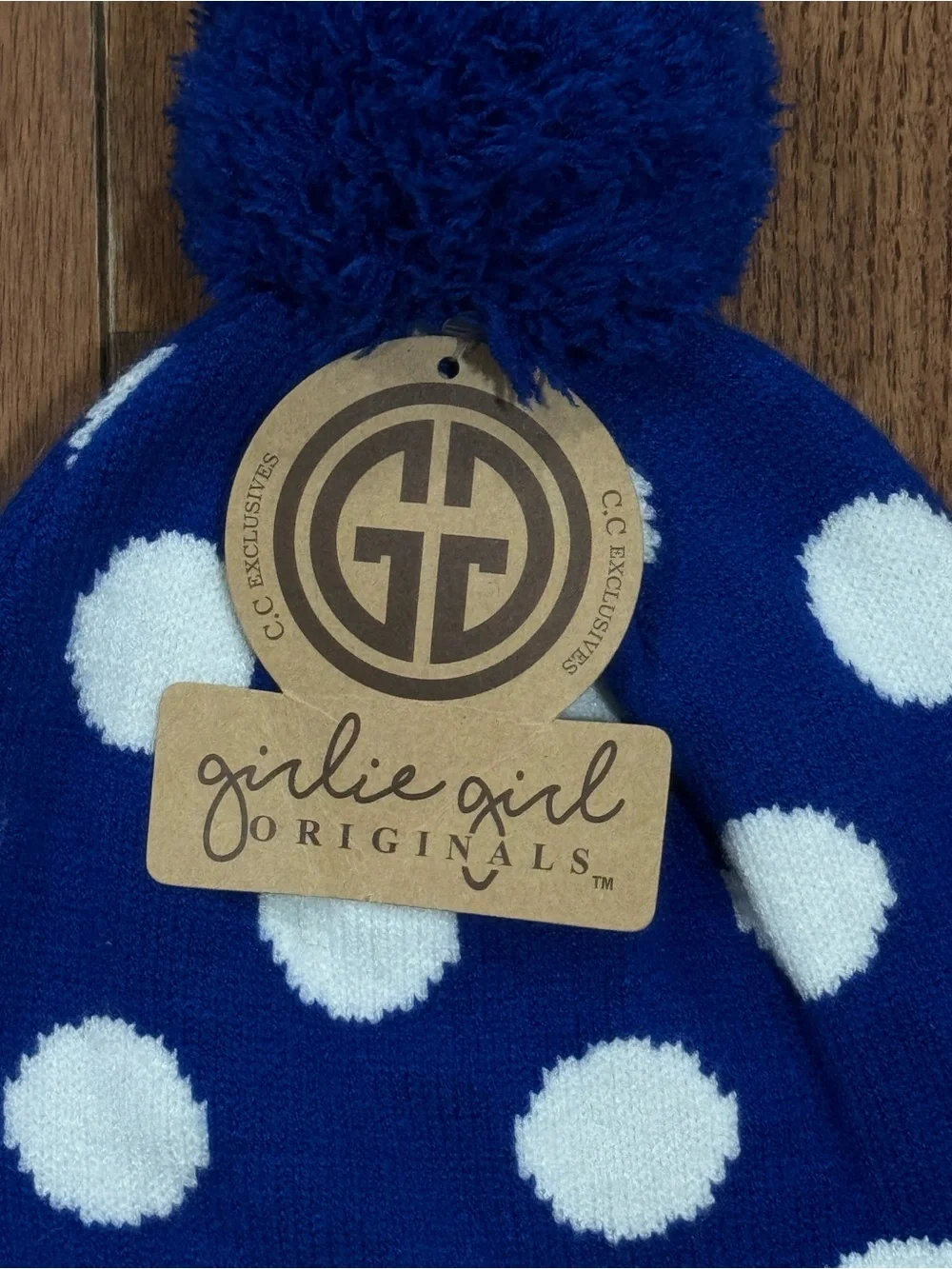 C.C Women’s Polka Dot Pom Beanie - Navy & White